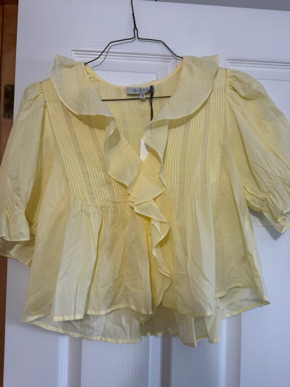 Wayf Pale Yellow Ruffle Pintuck Blouse